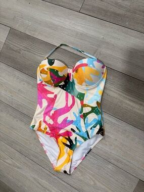 Multicolor Abstract One-Piece Swimsuit with Removable Strap